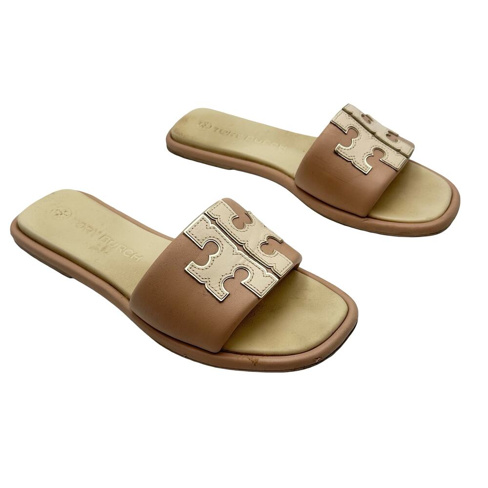 Tory Burch DOUBLET SPORT SLIDE Women's Tan Slide Sandals 10.5 - Picture 3 of 11